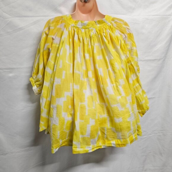 SEE BY CHLOE Yellow Printed Pleated Swing Blouse Women Size 2 - Picture 8 of 16